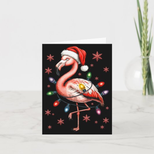 Funny Nk Flamingo Christmas Tree Lights Xmas Snowf カード (正面)
