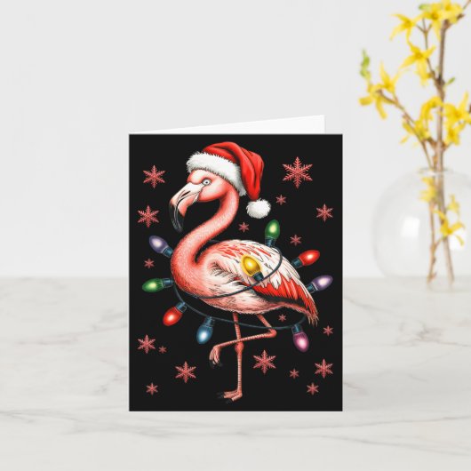 Funny Nk Flamingo Christmas Tree Lights Xmas Snowf カード (黄色い花)