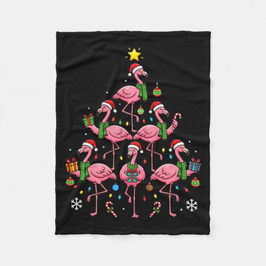 Funny Nk Flamingo Christmas Tree Santa Hats Holida フリースブランケット (正面)