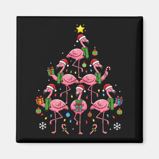 Funny Nk Flamingo Christmas Tree Santa Hats Holida マグネット (正面)