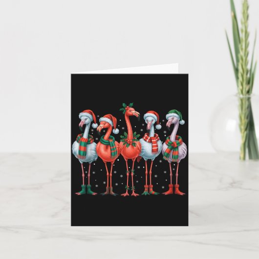 Funny Nk Flamingos Merry Christmas Tree Xmas Snowf カード (正面)