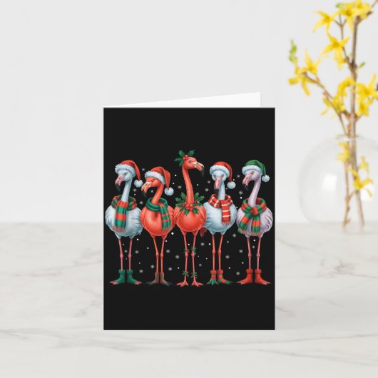 Funny Nk Flamingos Merry Christmas Tree Xmas Snowf カード (黄色い花)