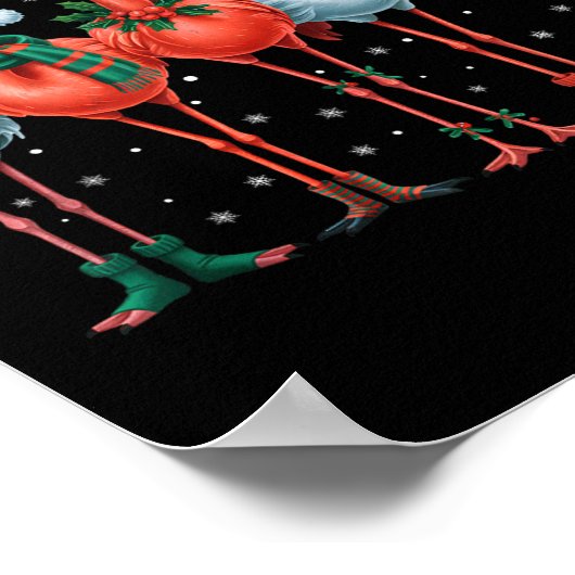 Funny Nk Flamingos Merry Christmas Tree Xmas Snowf ポスター (角)