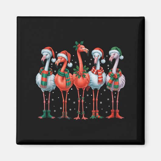 Funny Nk Flamingos Merry Christmas Tree Xmas Snowf マグネット (正面)
