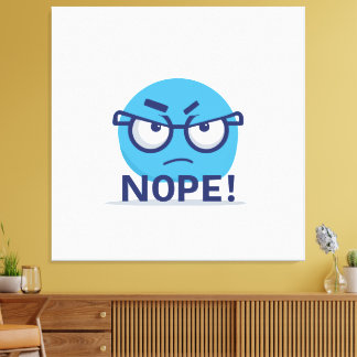 Funny Nope Emoji – Blue Angry Face with Glasses キャンバスプリント