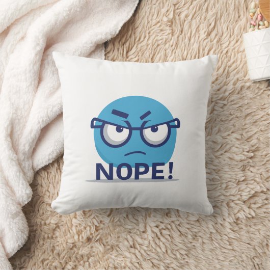 Funny Nope Emoji Pillow – Blue Angry Face with Gla クッション (ブランケット)