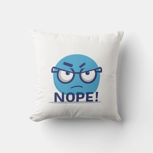 Funny Nope Emoji Pillow – Blue Angry Face with Gla クッション (正面)