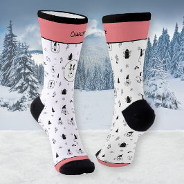 Funny Nordic Gnomes Reindeer Winter Trees ソックス