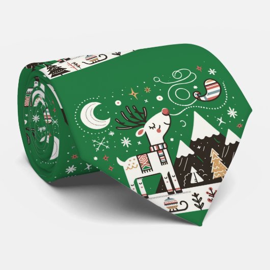 Funny Nordic Reindeer Pattern ネクタイ (ロール)