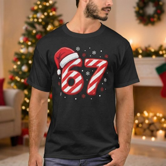Funny Number 67 Candy Cane Striped Christmas Tシャツ