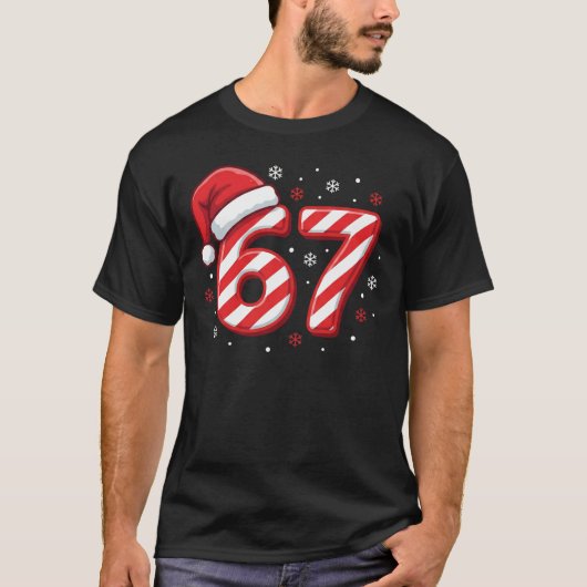 Funny Number 67 Candy Cane Striped Christmas Tシャツ (正面)