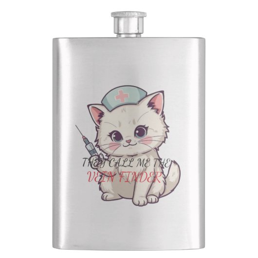 Funny Nurse Cat The Vein Finder Personalized フラスク (正面)