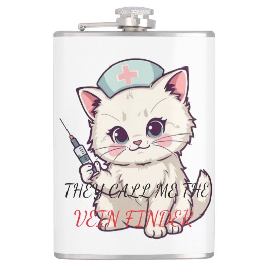 Funny Nurse Cat The Vein Finder Personalized フラスク (正面)