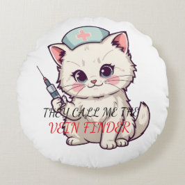 Funny Nurse Cat The Vein Finder Personalized ラウンドクッション