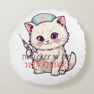 Funny Nurse Cat The Vein Finder Personalized ラウンドクッション