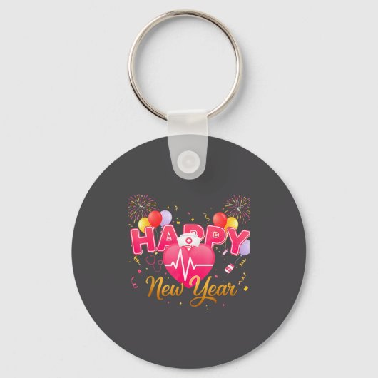 Funny Nurse Crew Heartbeat New Years Eve Party 202 キーホルダー (正面)