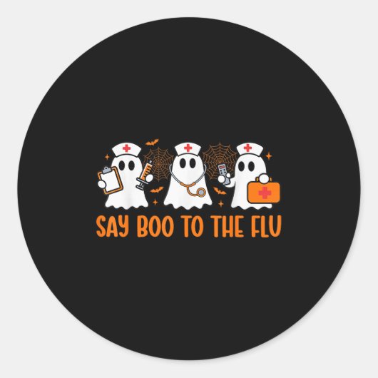 Funny Nurse Ghost Halloween Vaccine Say Boo To The ラウンドシール (正面)