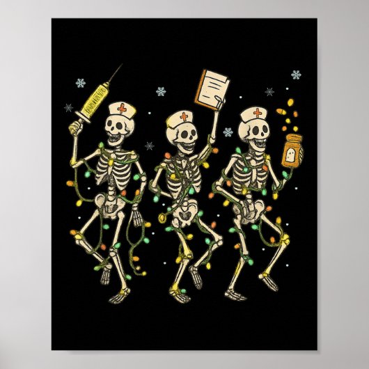 Funny Nurse Skeleton Christmas Light Dance Stethos ポスター (正面)