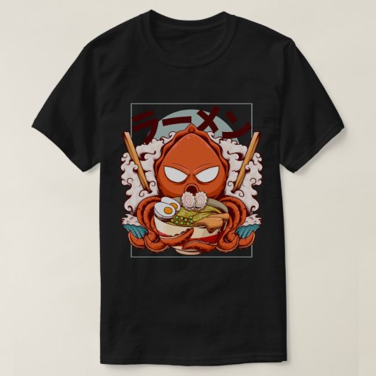 Funny Octopus Chef Holding Ramen Bowl Tシャツ (デザイン正面)