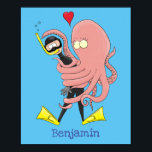 Funny octopus hugs diver cartoon humour  ポスター<br><div class="desc">Octopus love! This cartoon features a friendly octopus hugging an unsuspecting diver. Undersea sea creatures humour!</div>