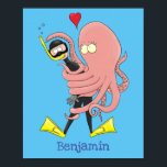 Funny octopus hugs diver cartoon humour  ポスター<br><div class="desc">Octopus love! This cartoon features a friendly octopus hugging an unsuspecting diver. Undersea sea creatures humour!</div>