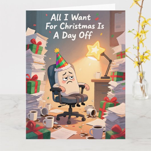 Funny Office Christmas Card All I Want For カード (黄色い花)
