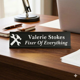 Funny Office Fixer Of Everything Silhouette Black デスクネームプレート