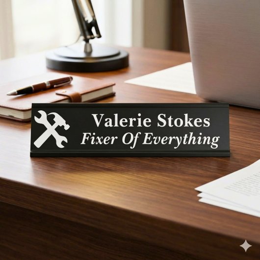 Funny Office Fixer Of Everything Silhouette Black デスクネームプレート