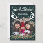 Funny Oh Deer クリスマスの到来 3枚の写真 ブレイド柄 スノー シーズンカード (正面)