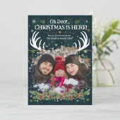 Funny Oh Deer クリスマスの到来 3枚の写真 ブレイド柄 スノー シーズンカード (スタンド正面)