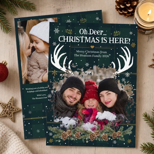 Funny Oh Deer クリスマスの到来 3枚の写真 ブレイド柄 スノー シーズンカード