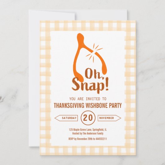 Funny Oh Snap Turkey Wishbone Thanksgiving  招待状 (正面)