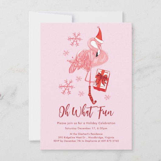 Funny Oh What Fun Flamingo Christmas Party 招待状 (正面)