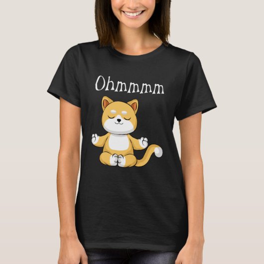 Funny Ohmmm Yoga Cat Zen Meditation Relaxation Fit Tシャツ (正面)