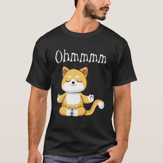 Funny Ohmmm Yoga Cat Zen Meditation Relaxation Fit Tシャツ (正面)