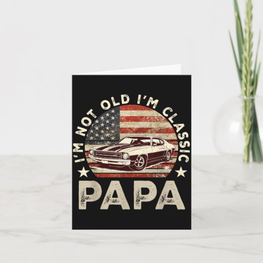 Funny Old Car Clic American Us Flag Mens Dad Papa  カード (正面)