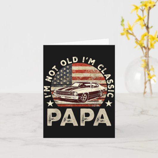 Funny Old Car Clic American Us Flag Mens Dad Papa  カード (黄色い花)