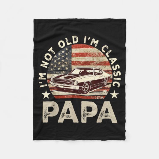Funny Old Car Clic American Us Flag Mens Dad Papa  フリースブランケット (正面)