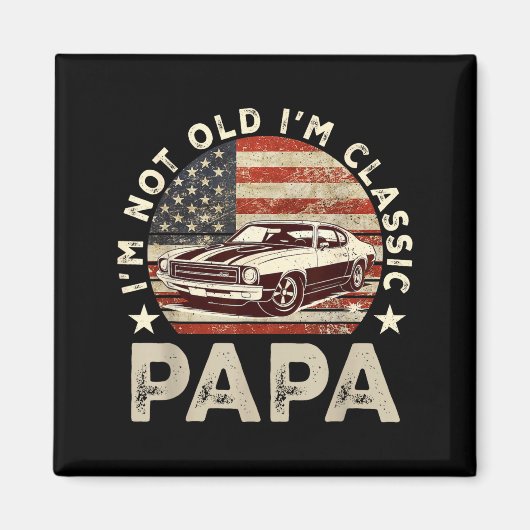 Funny Old Car Clic American Us Flag Mens Dad Papa マグネット (正面)