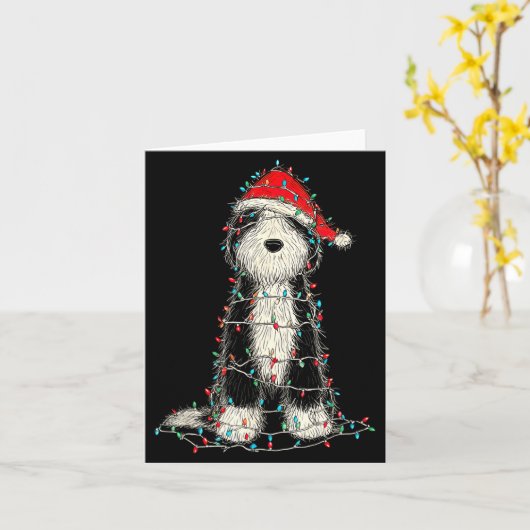 Funny Old English Sheepdog Christmas Graphics Dog  カード (黄色い花)
