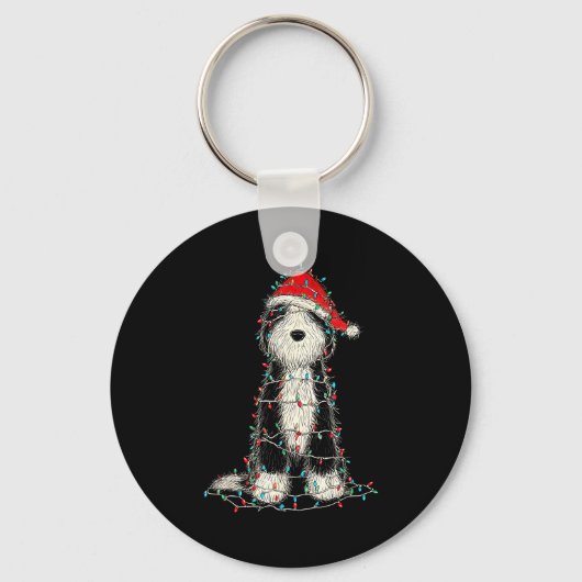Funny Old English Sheepdog Christmas Graphics Dog  キーホルダー (正面)