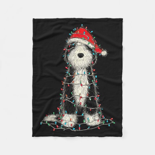 Funny Old English Sheepdog Christmas Graphics Dog  フリースブランケット (正面)