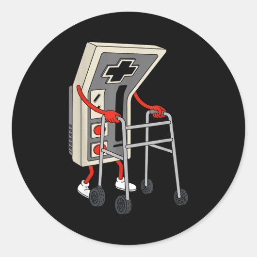 Funny Old Gamer Gaming Retro 80s 90s Video Game Ol ラウンドシール (正面)