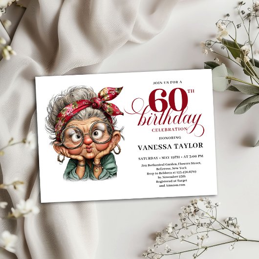 Funny Old Lady 60th Birthday Party Invite Template 招待状