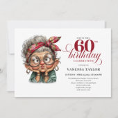 Funny Old Lady 60th Birthday Party Invite Template 招待状 (正面)