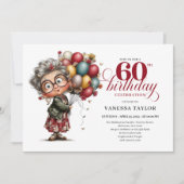 Funny Old Woman 60th Birthday Invite Template 招待状 (正面)
