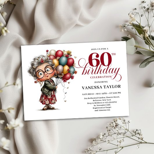 Funny Old Woman 60th Birthday Invite Template 招待状