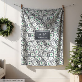 Funny One Dollar Pattern Custom Name Blanket フリースブランケット