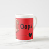 Funny “Oops!” Teddy Bear Mug – Cute Kawaii Red  ボーンチャイナマグカップ (正面右)