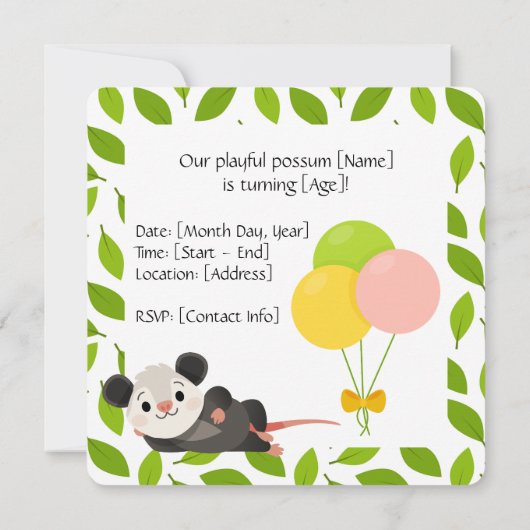 Funny Opossum Birthday Invitation 招待状 (裏面)